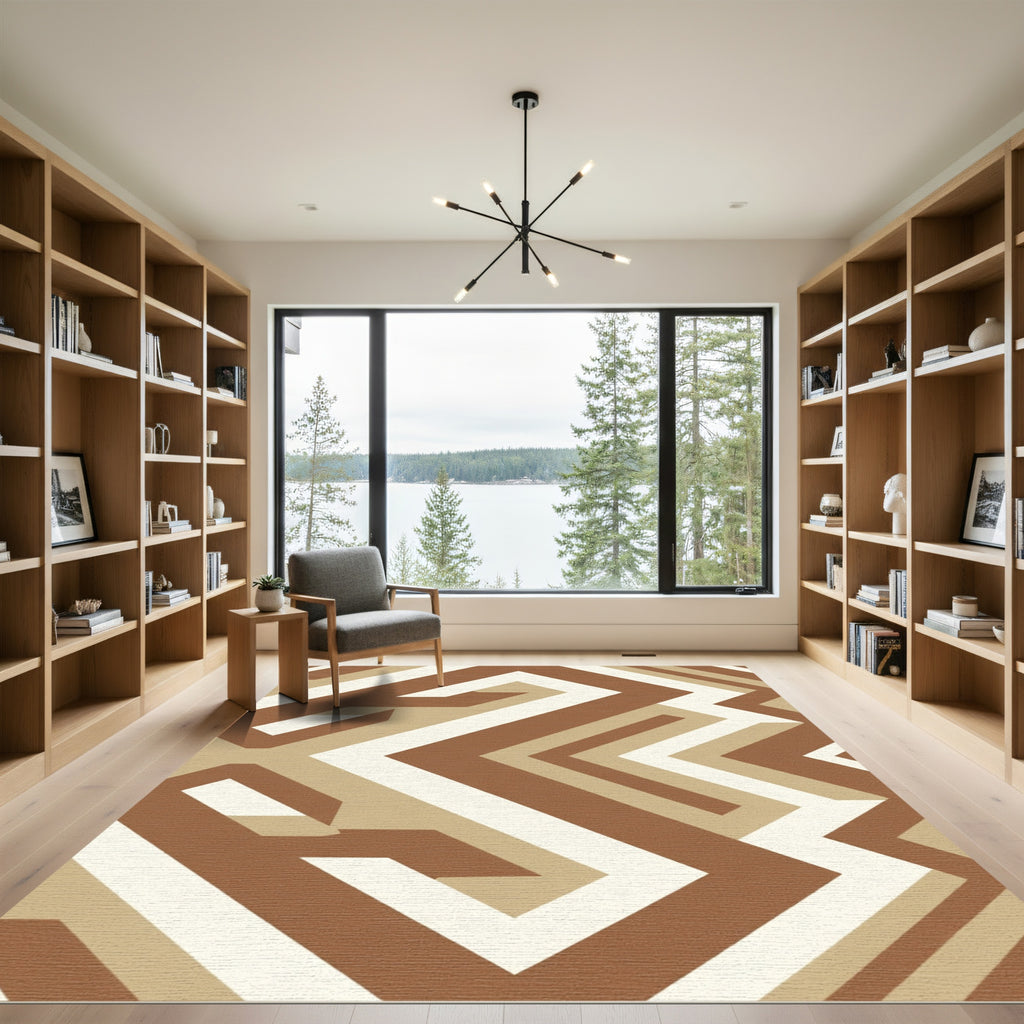 Earthy Tone Geometric Maze Rug