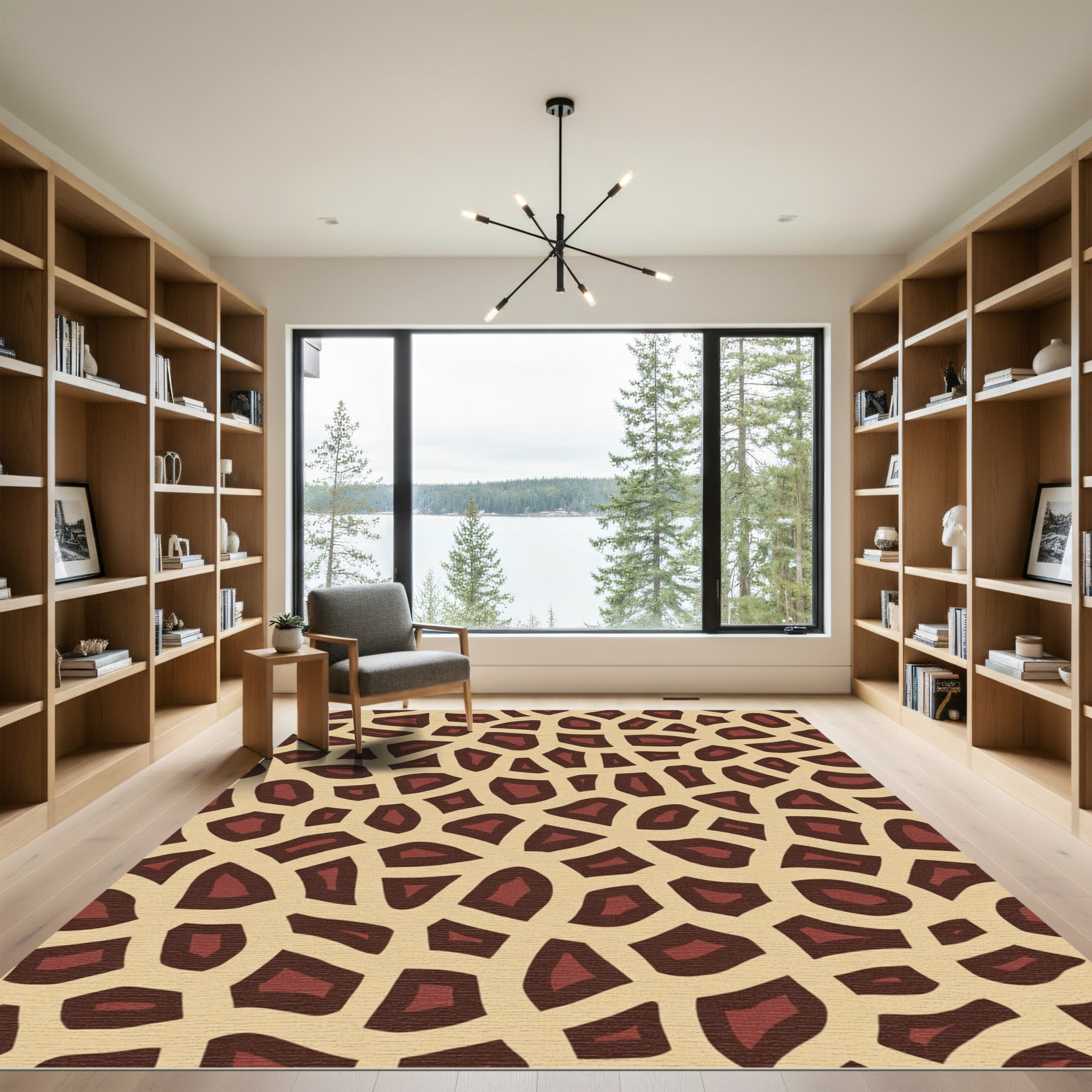 Tan Red Giraffe Spots Pattern Rug
