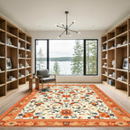 Burnt Orange Floral Scroll Medallion Rug