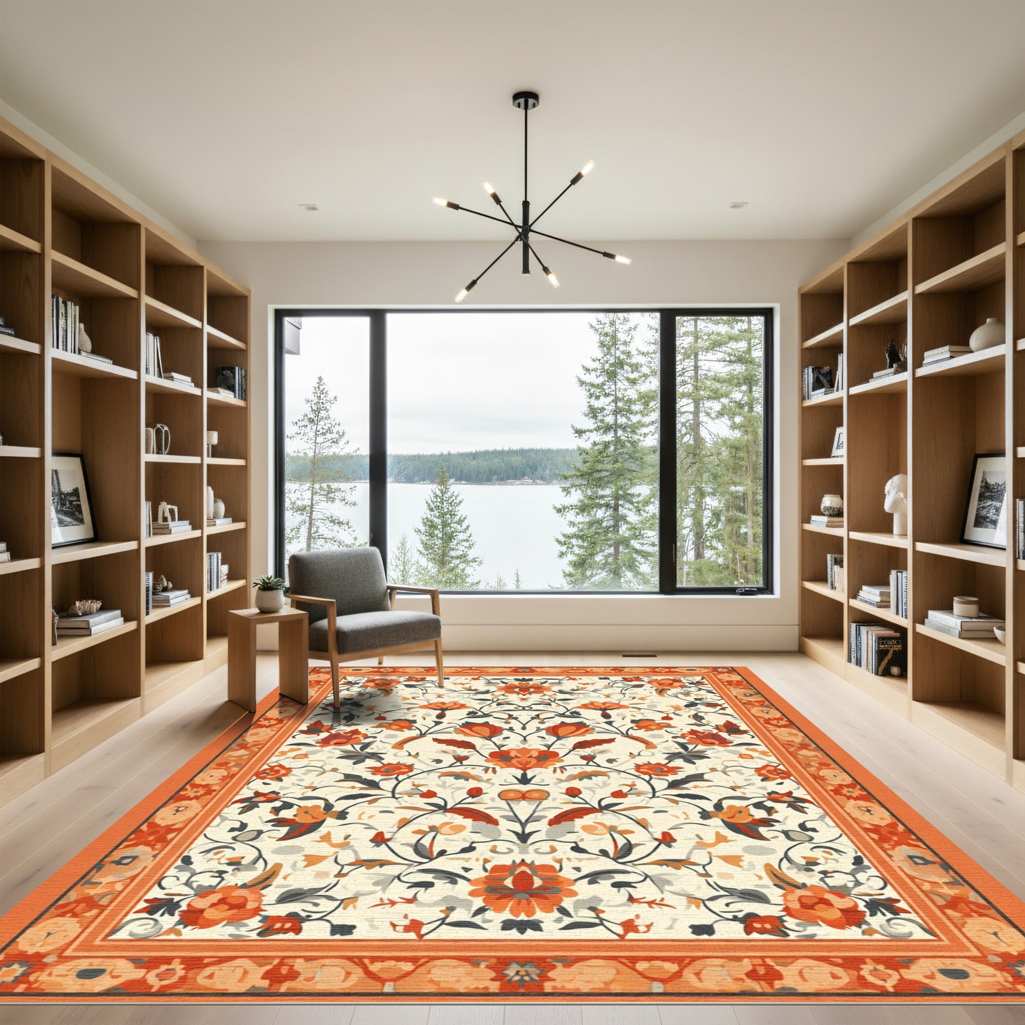 Burnt Orange Floral Scroll Medallion Rug