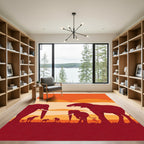 Crimson Elephants Sunset Savannah Landscape Rug