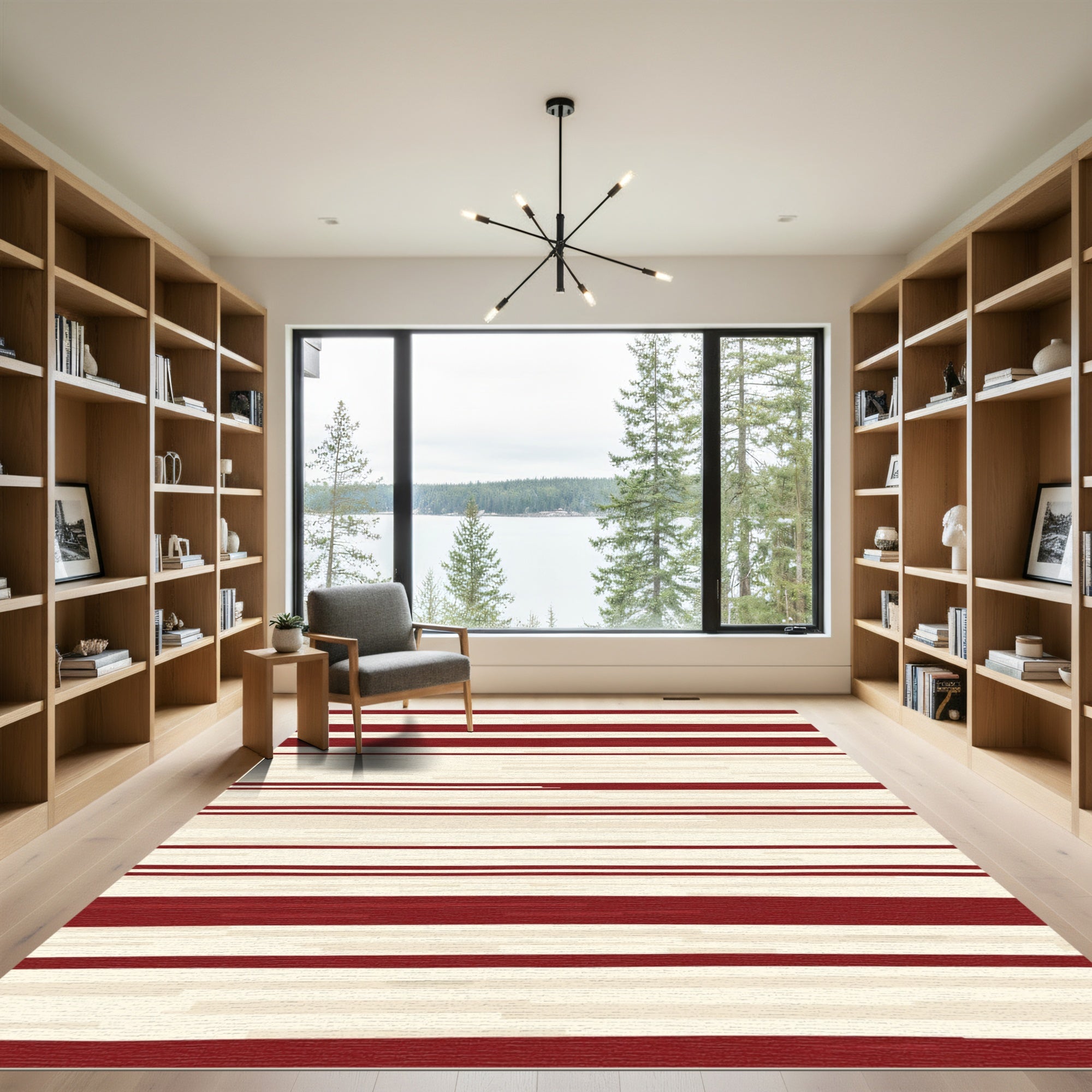 Crimson And Cream Striped Texture Rug