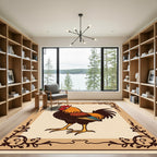 Vintage Rooster Folk Art Border Rug