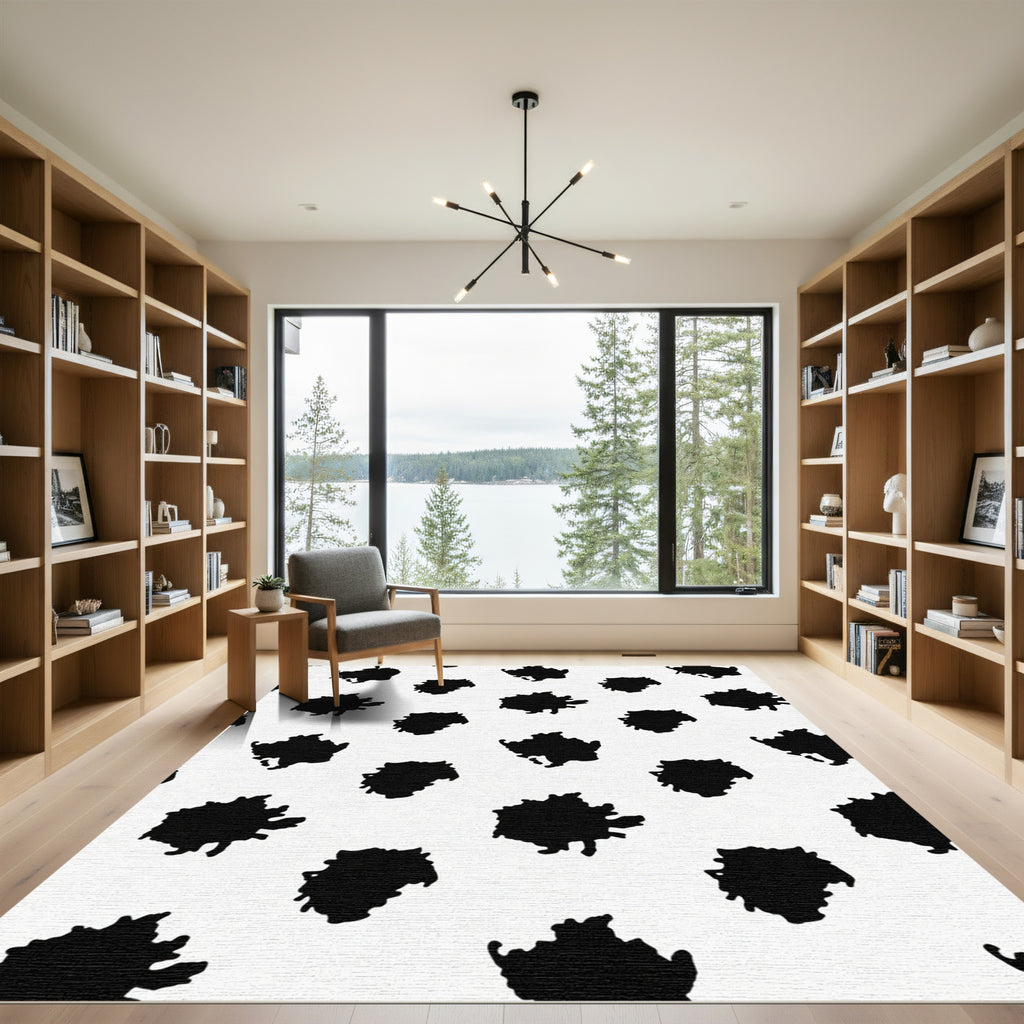 Abstract Black Splash Scattered White Rug