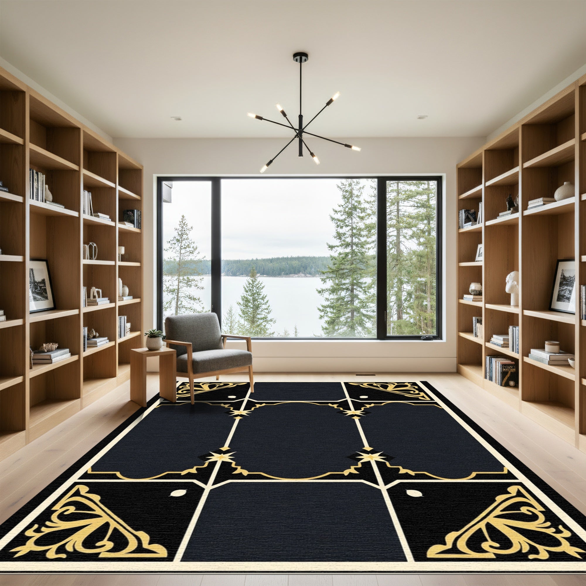 Ornate Black and Gold Arabesque Rug