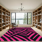 Bold Pink Black Abstract Lines Rug