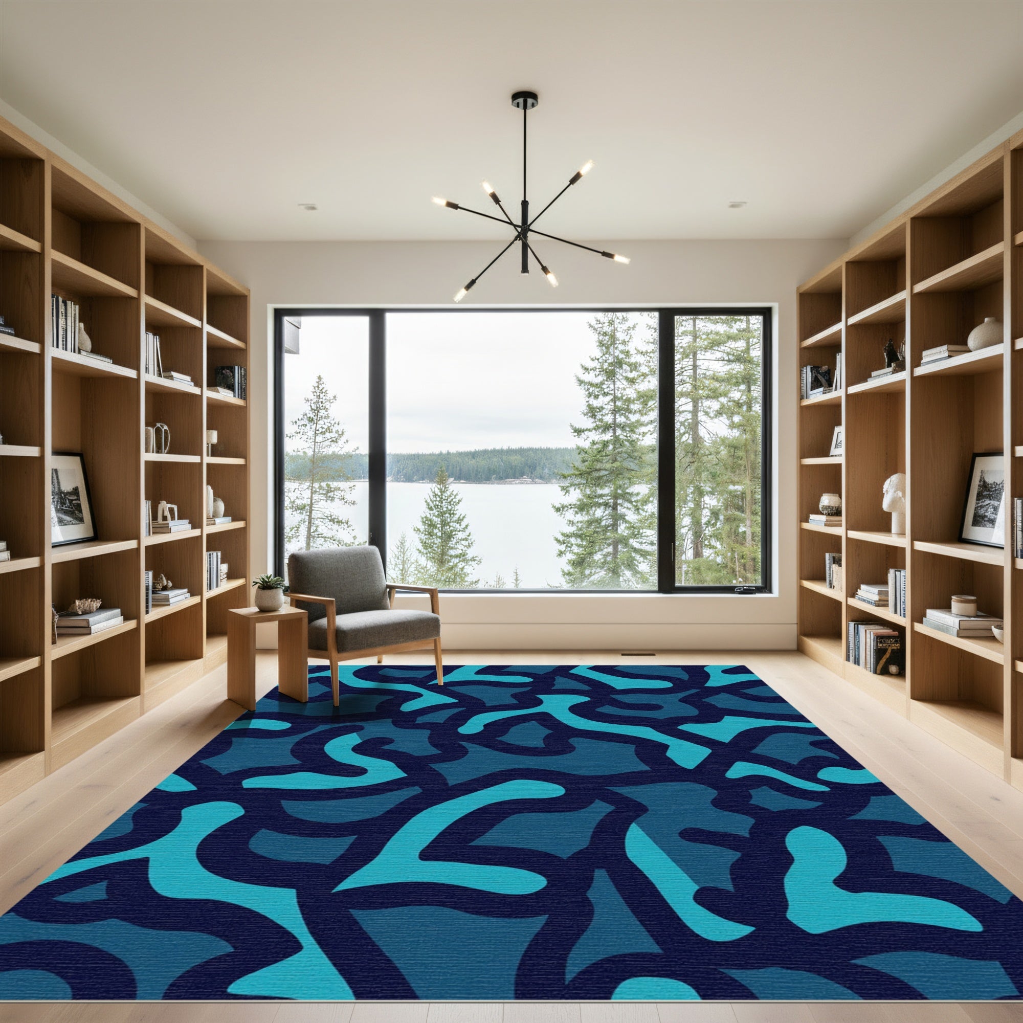 Deep Blue Camouflage Organic Flow Rug
