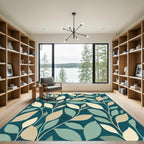 Teal Botanical Leaf Branch Rug