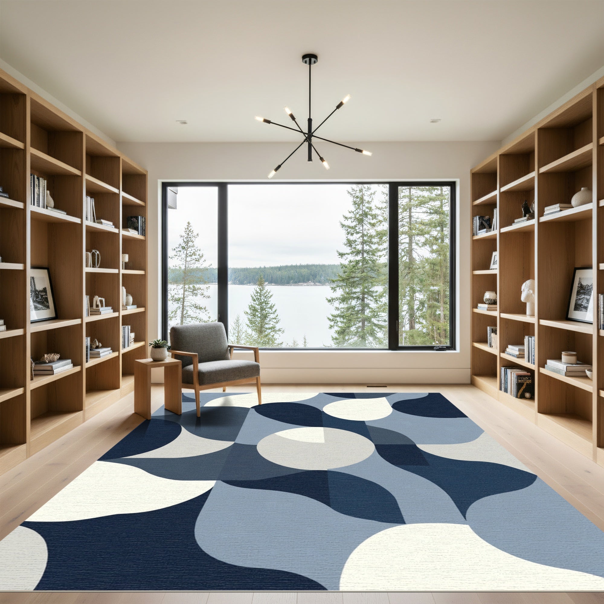 Deep Blue Modern Geometric Fluid Rug