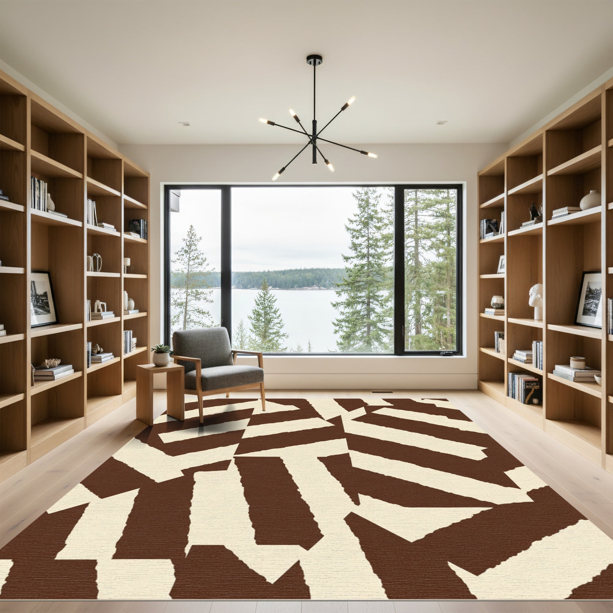 Brown Cream Jagged Geometric Stripes Rug