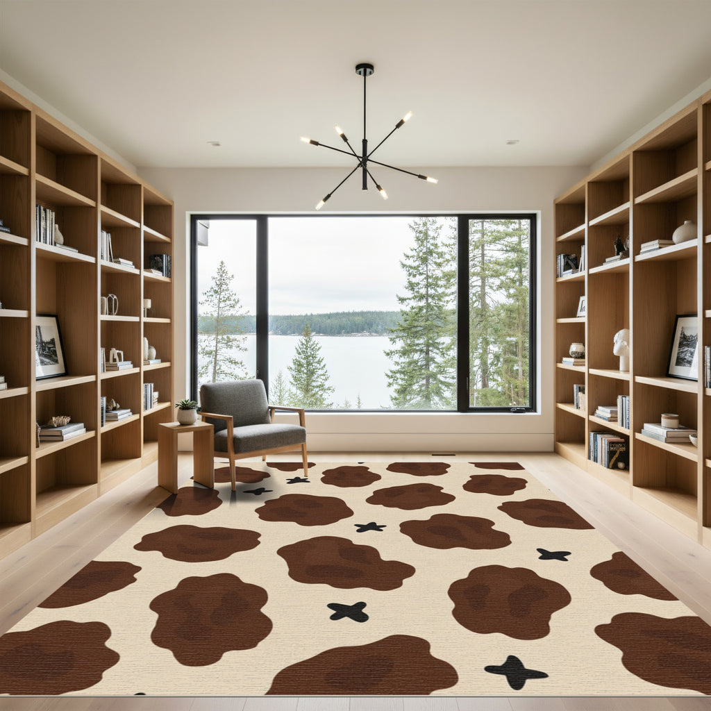 Brown Tan Abstract Spots Stars Rug