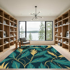 Deep Teal and Gold Leafy Vines Rug