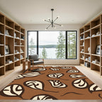 Chocolate Brown Cream Abstract Leaf Swirl Rug