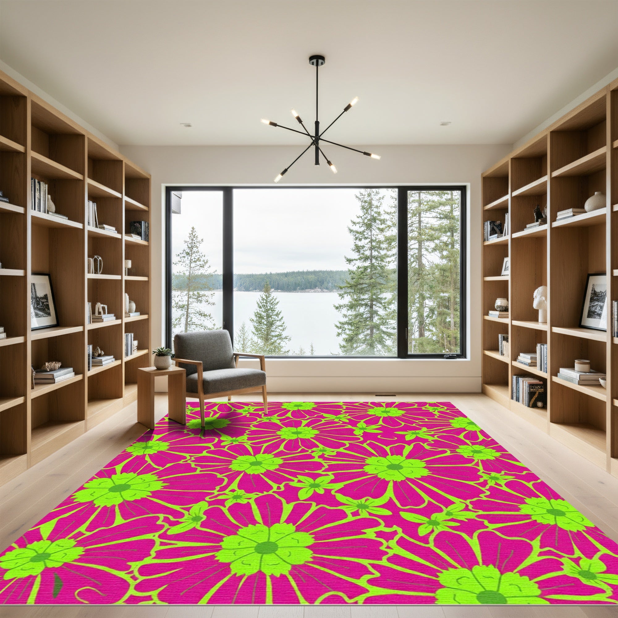 Vibrant Pink Lime Daisy Garden Rug