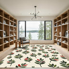 Green Red Leafy Branches Scattered Rug