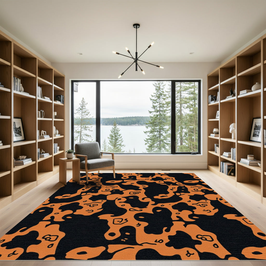 Orange Black Amoeba Abstract Shapes Rug