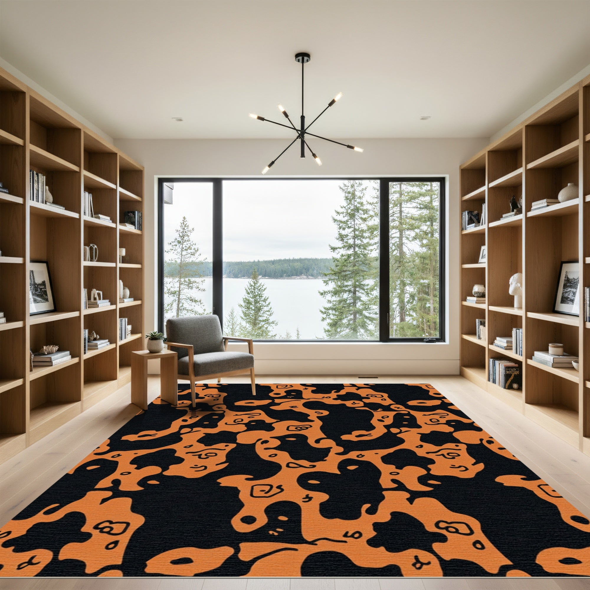 Orange Black Amoeba Abstract Shapes Rug