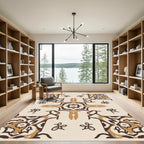 Cream Brown Symmetrical Starburst Medallion Rug