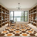 Mid Century Brown Ochre Geometric Starburst Rug
