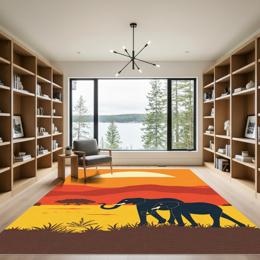 Sunset Savannah Herd Elephants Rug