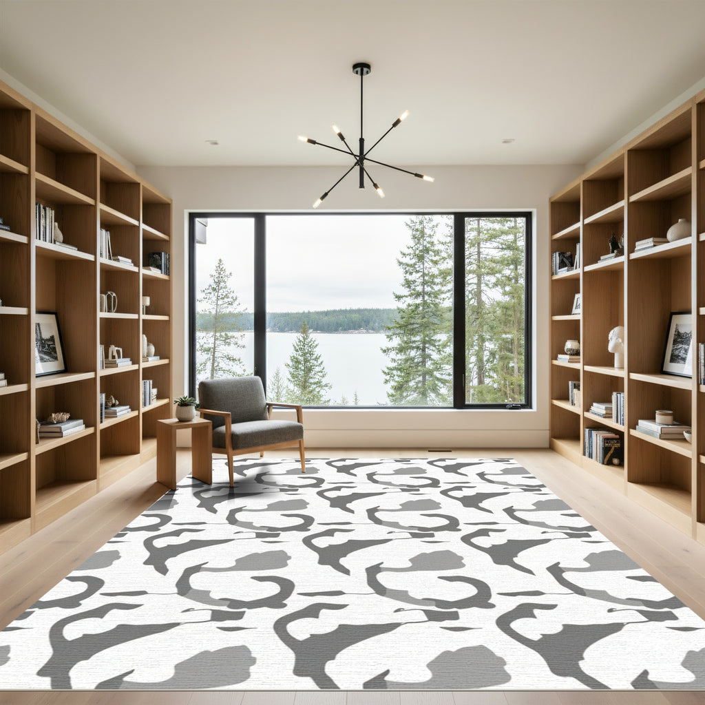 Gray Abstract Organic Swirl Rug