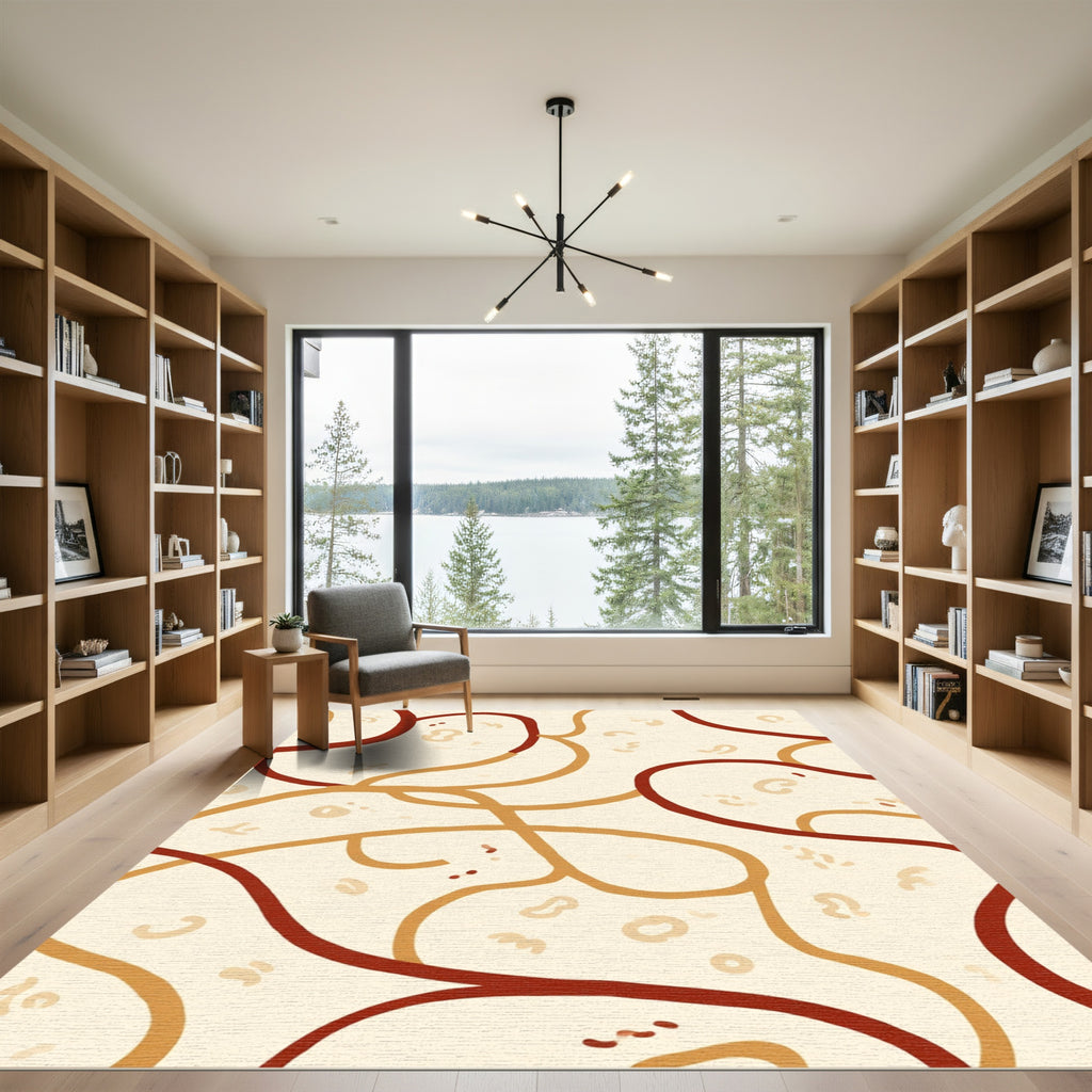Abstract Organic Ochre Crimson Flow Rug