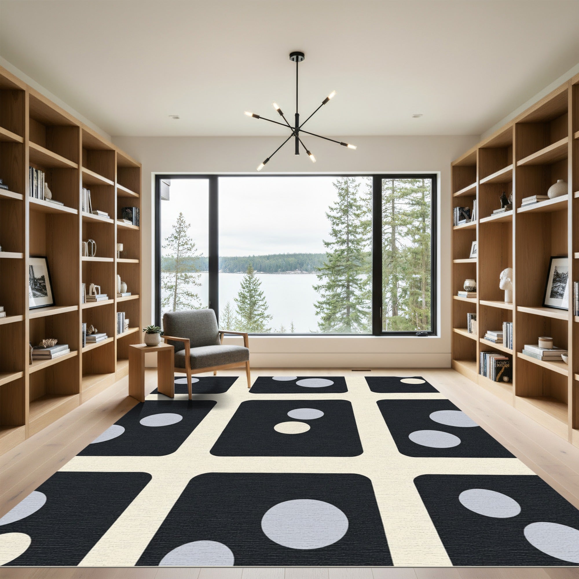 Black Cream Polka Dot Grid Rug