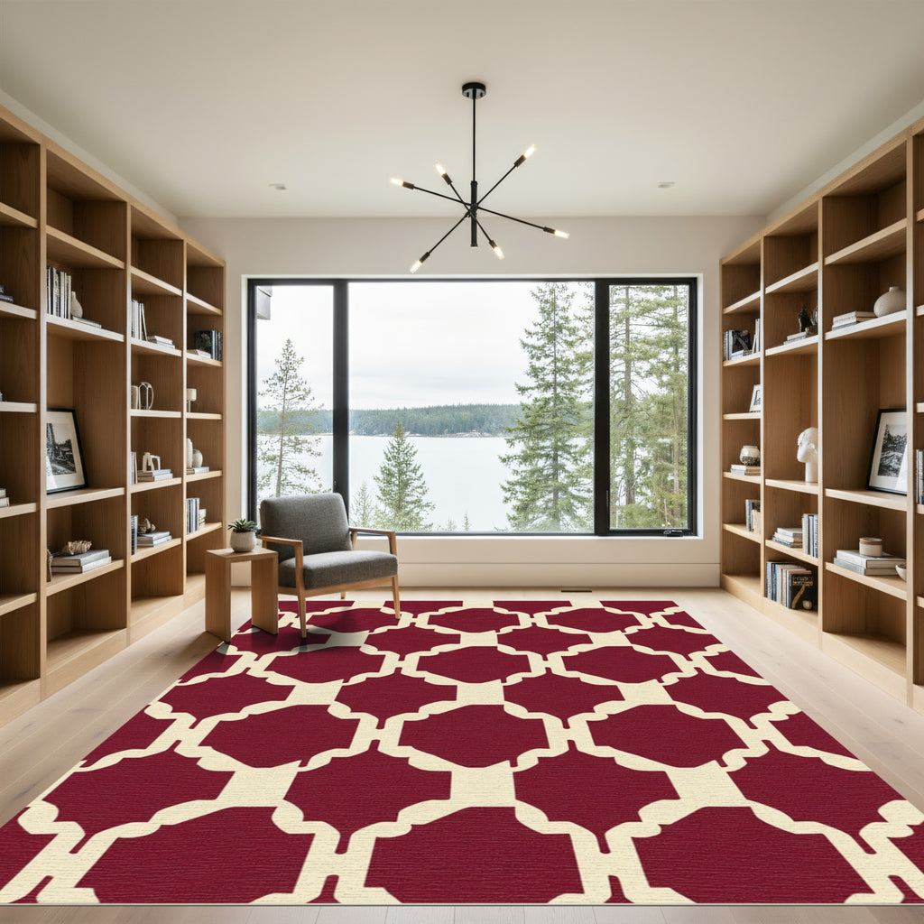Crimson Arabesque Lattice Rug