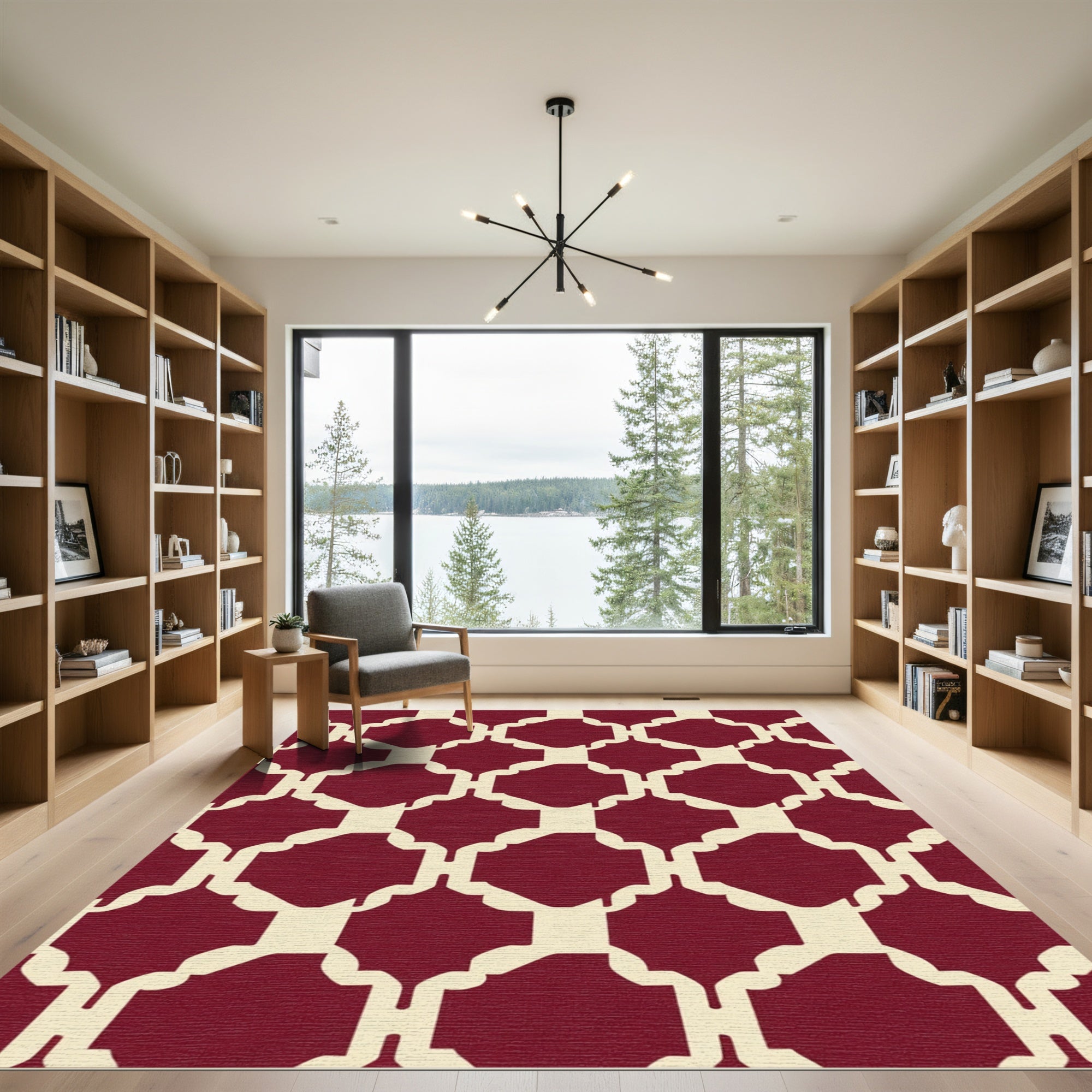 Crimson Arabesque Lattice Rug