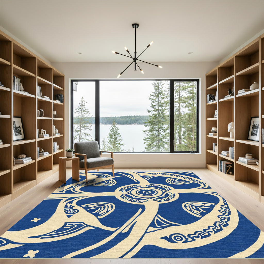 Navajo Inspired Blue Cream Swirls Rug