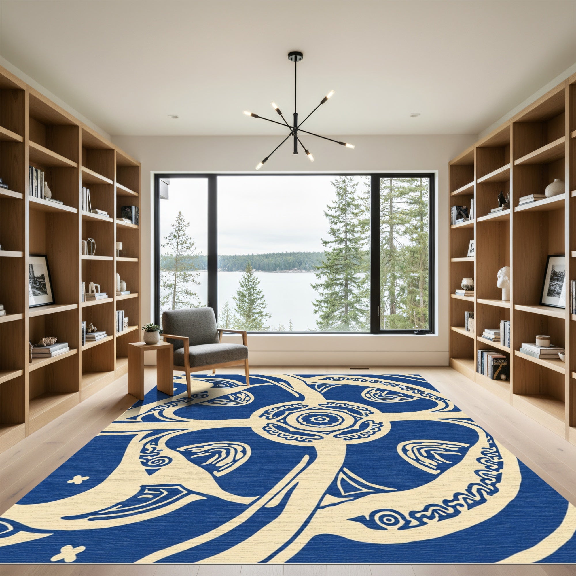 Navajo Inspired Blue Cream Swirls Rug