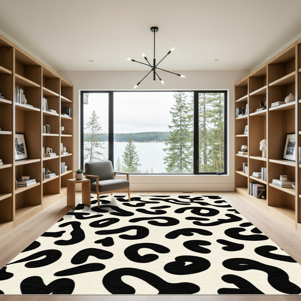Cream Black Abstract Spots Rug