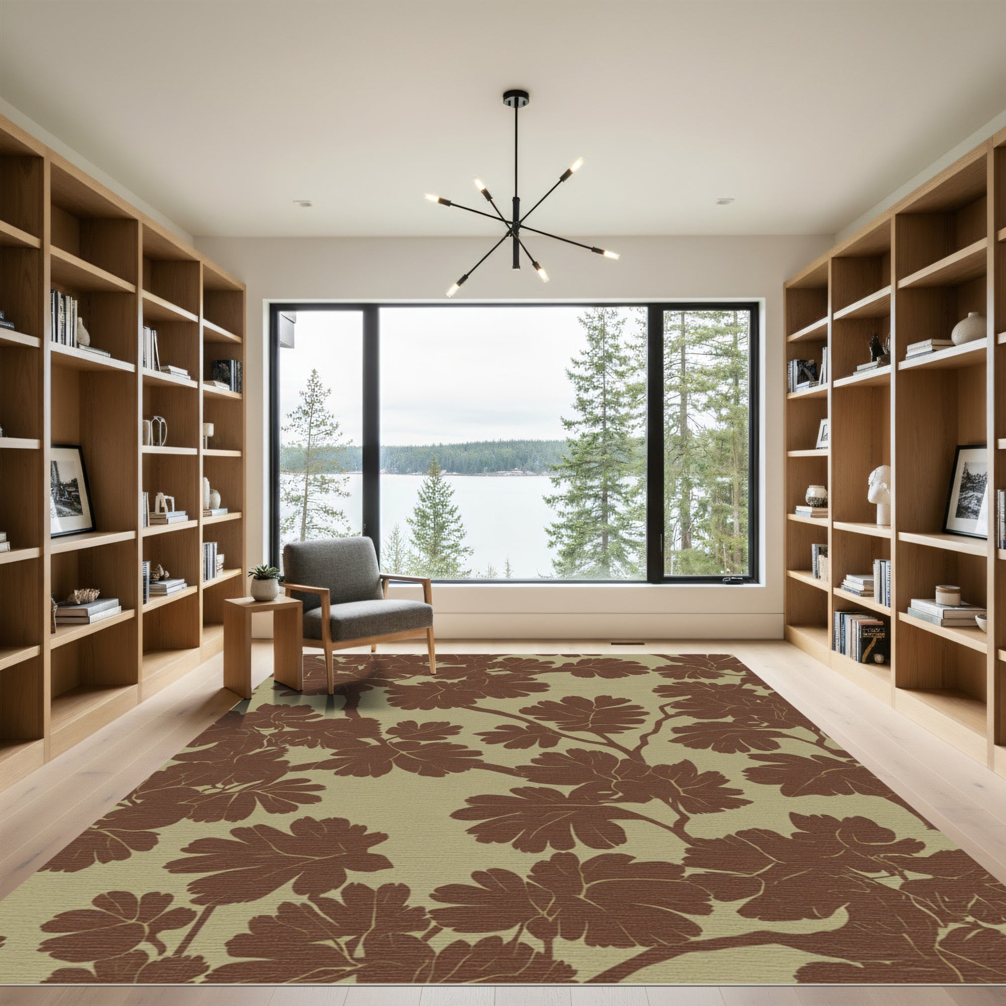 Brown Leafy Vine Silhouette Rug