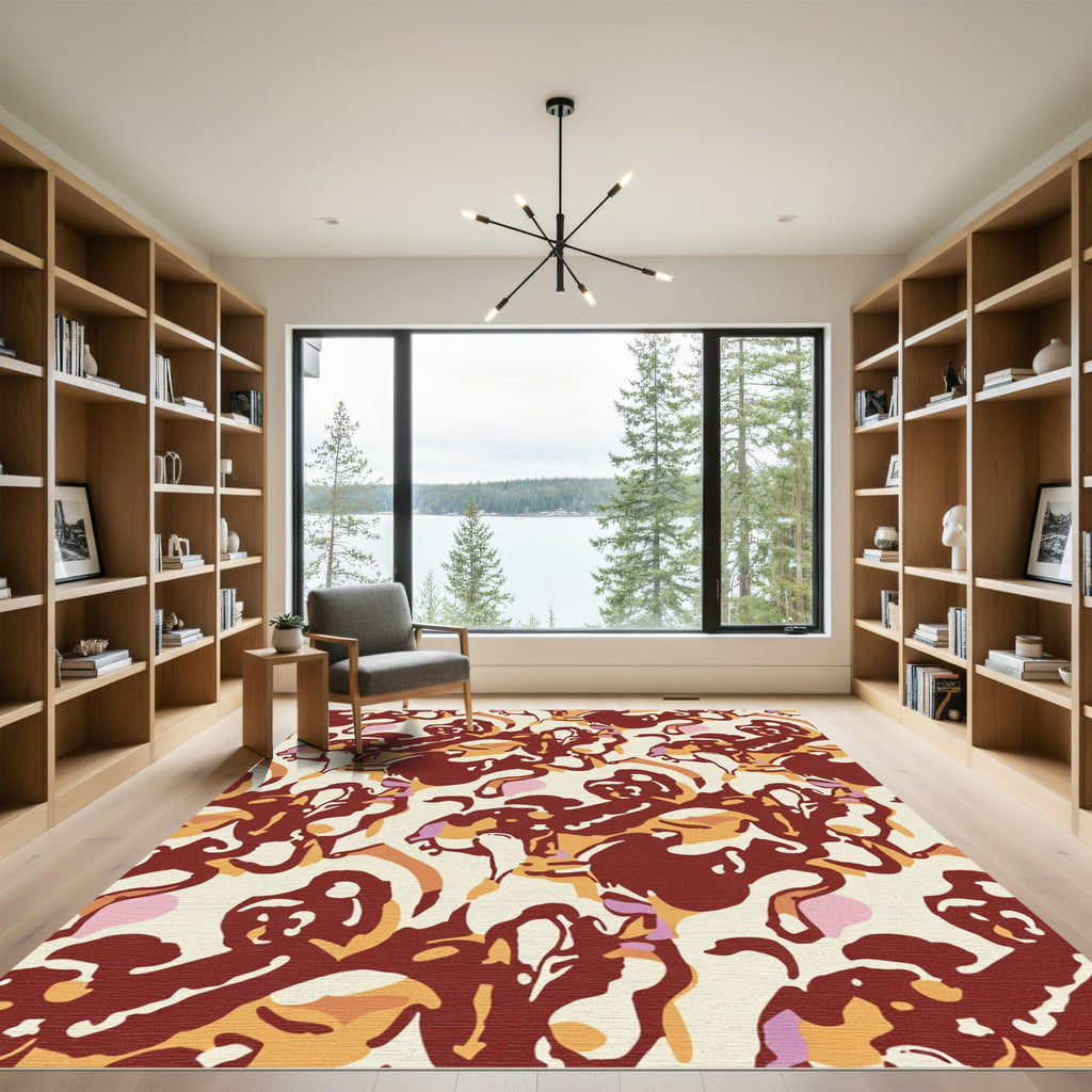 Russet Terracotta Abstract Swirl Rug