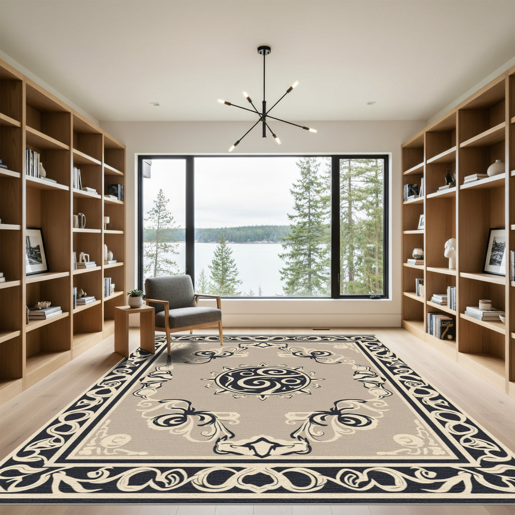 Tawny Sunburst Border Swirl Rug