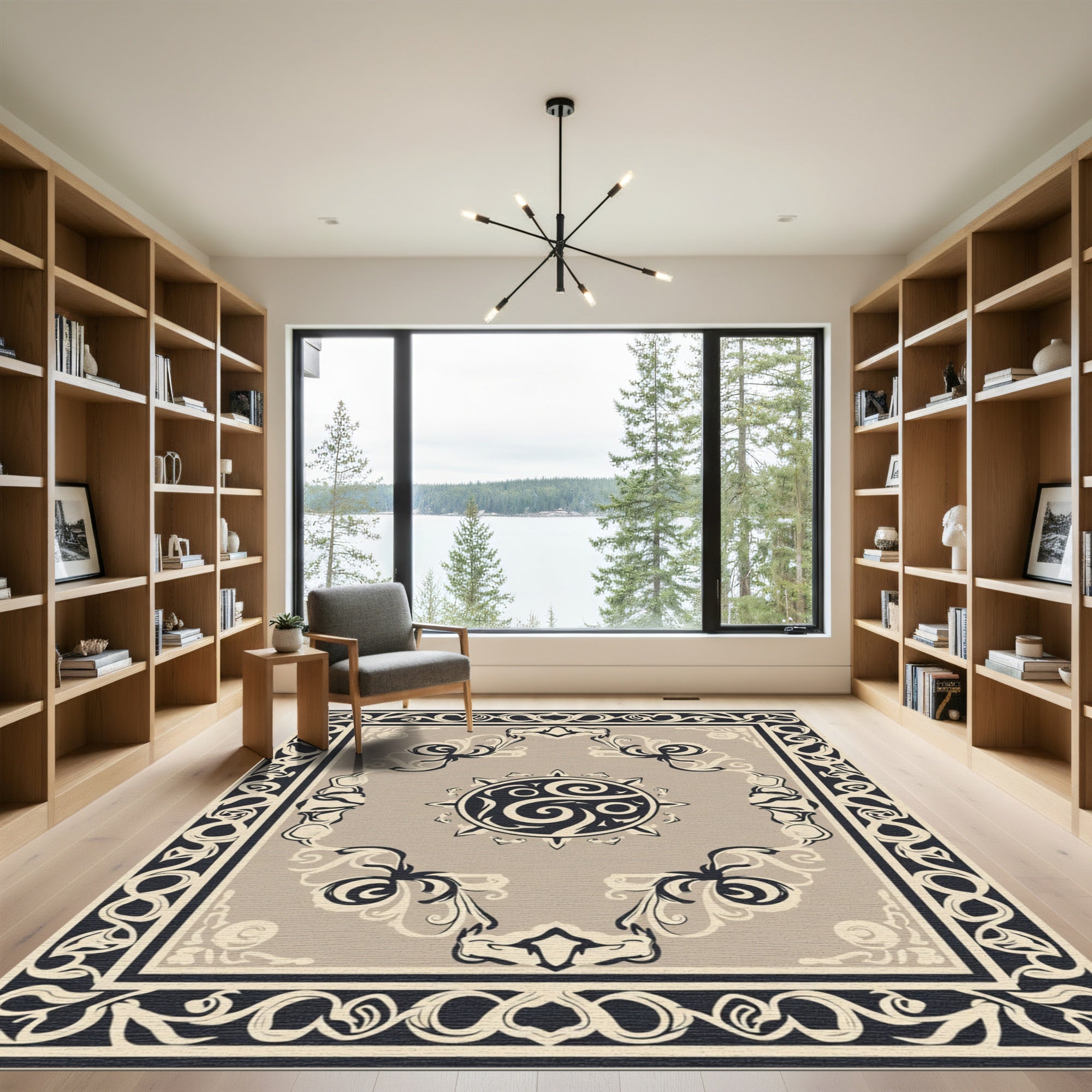 Tawny Sunburst Border Swirl Rug