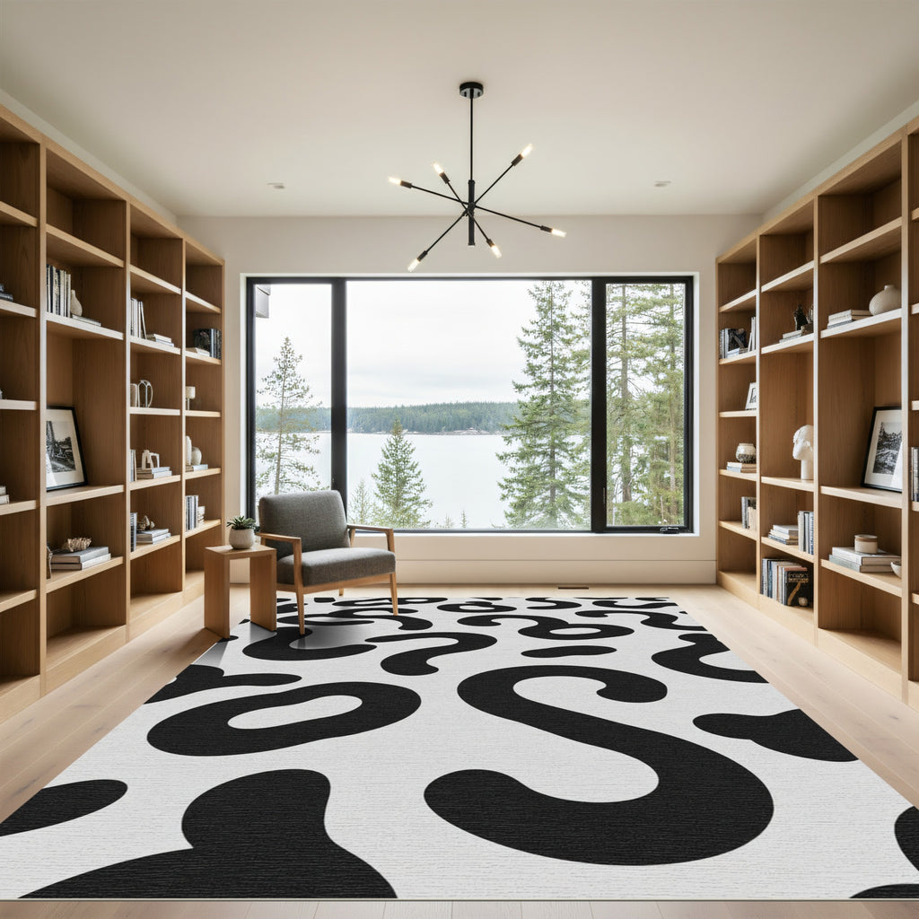 Bold Black Organic Forms Rug
