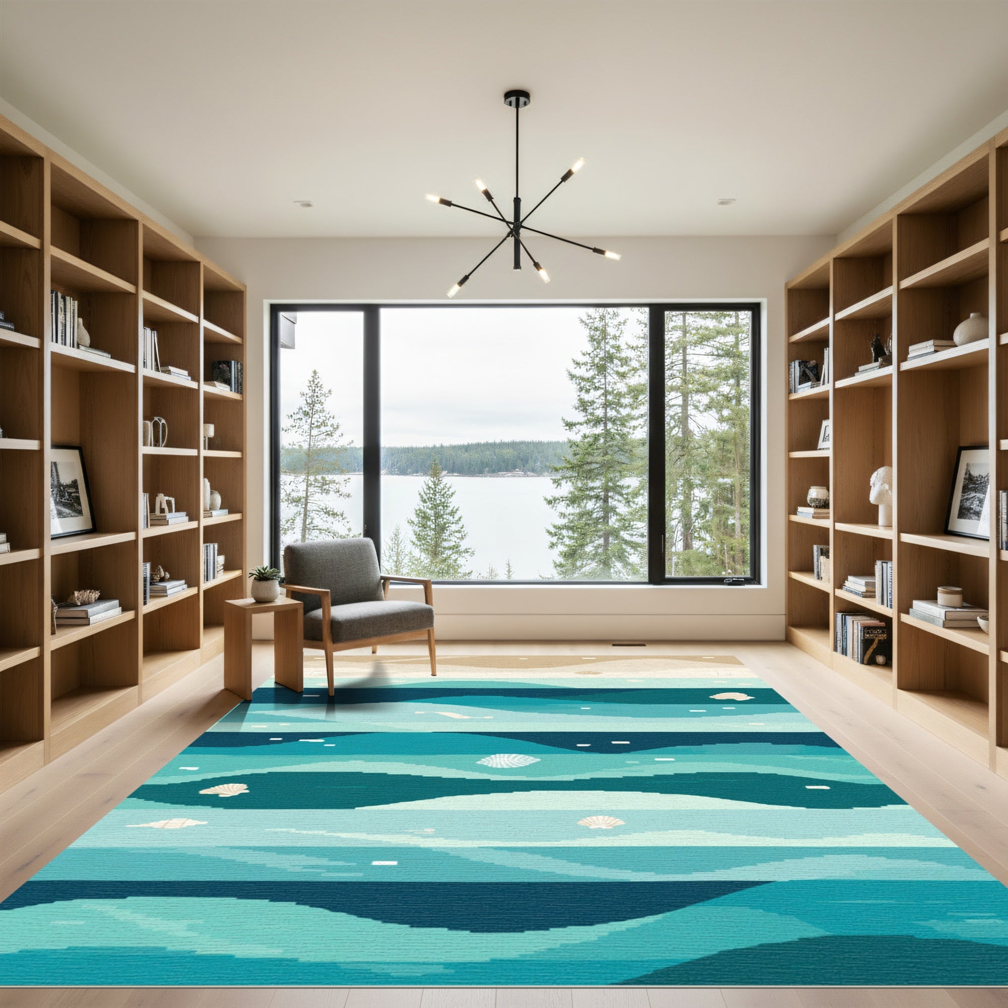 Ocean Wave Seashell Abstract Teal Rug