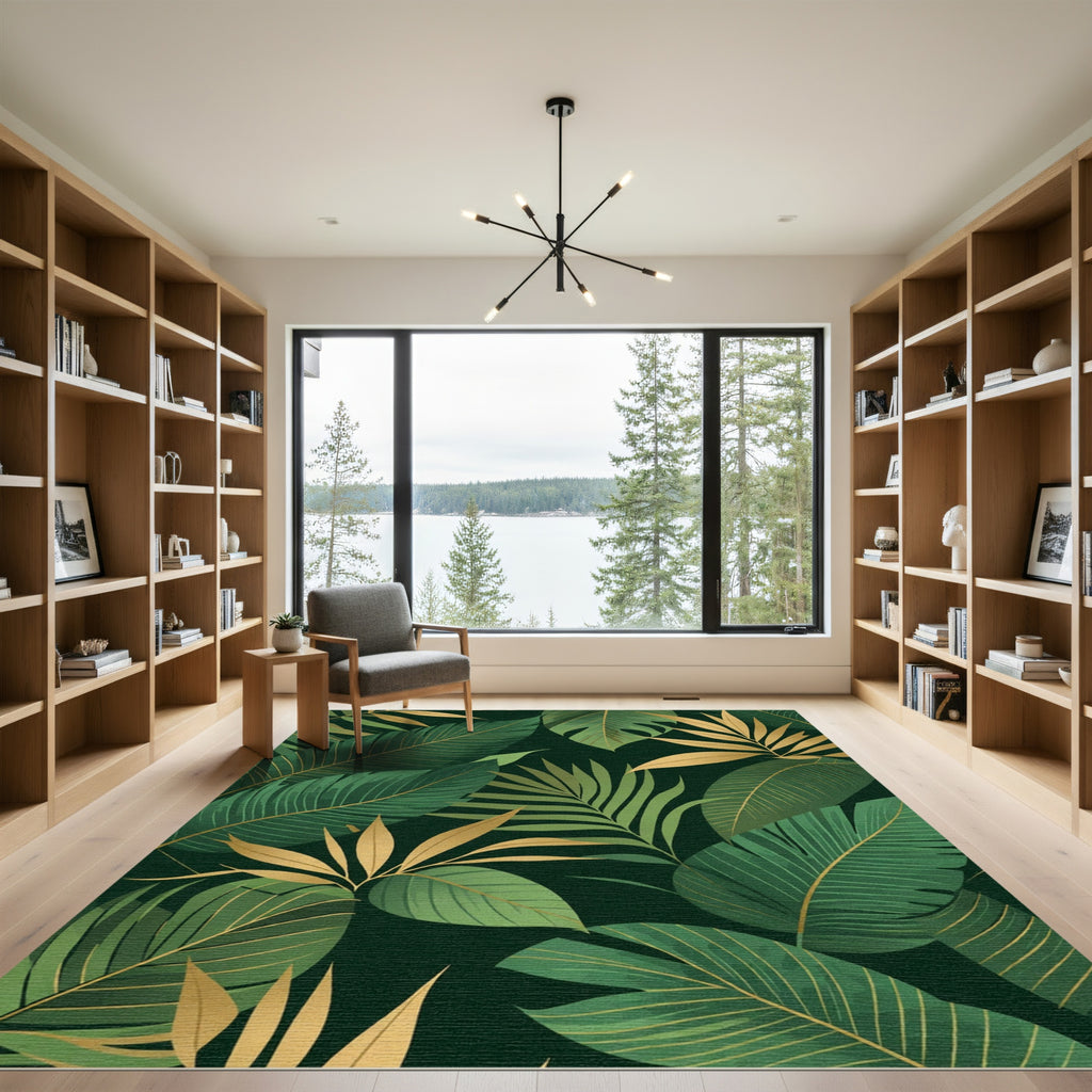 Emerald Golden Botanical Jungle Vines Rug