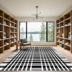 Black White Gray Linear Checkered Rug