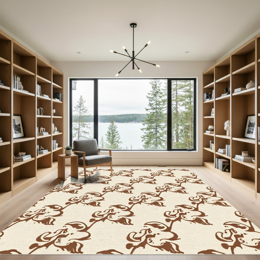 Retro Dark Brown Floral Scroll Rug