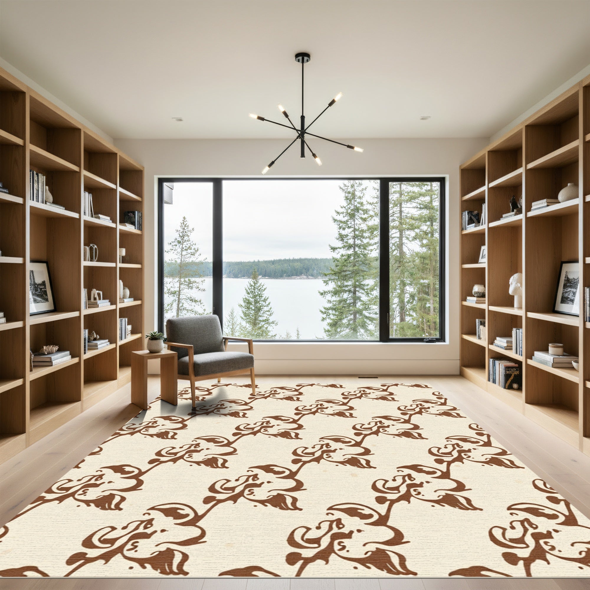 Retro Dark Brown Floral Scroll Rug