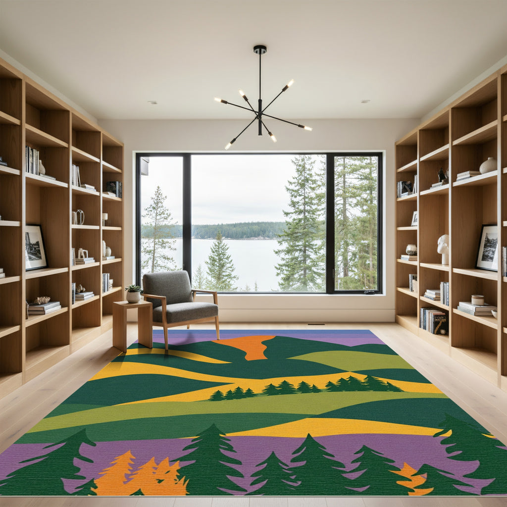 Vivid Mountain Forest Landscape Rug