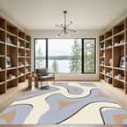 Abstract Blue Tan Swirl Flow Rug
