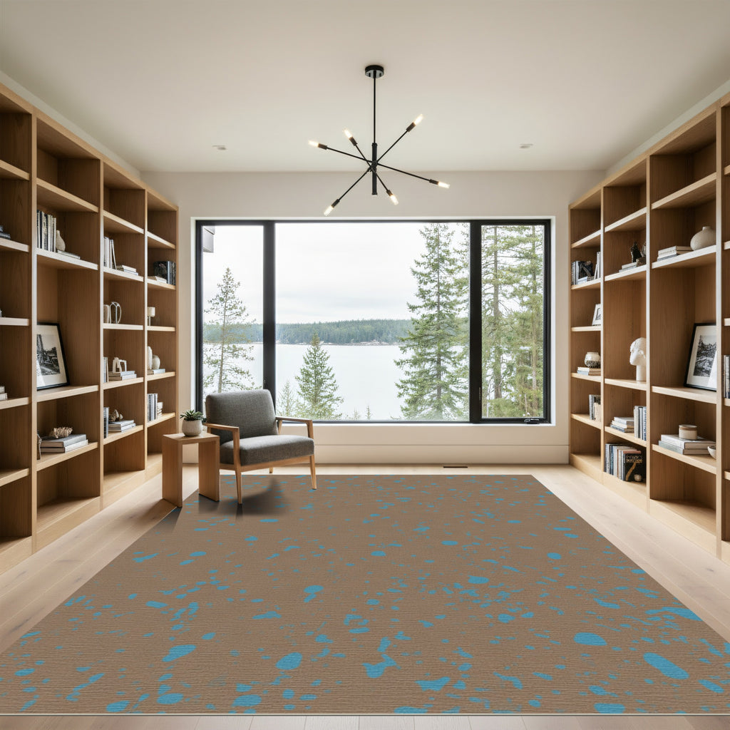 Brown Aqua Splatter Abstract Rug