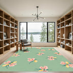 Pink Yellow Blossom Garden Print Rug