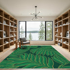 Emerald Green Tropical Foliage Outline Rug