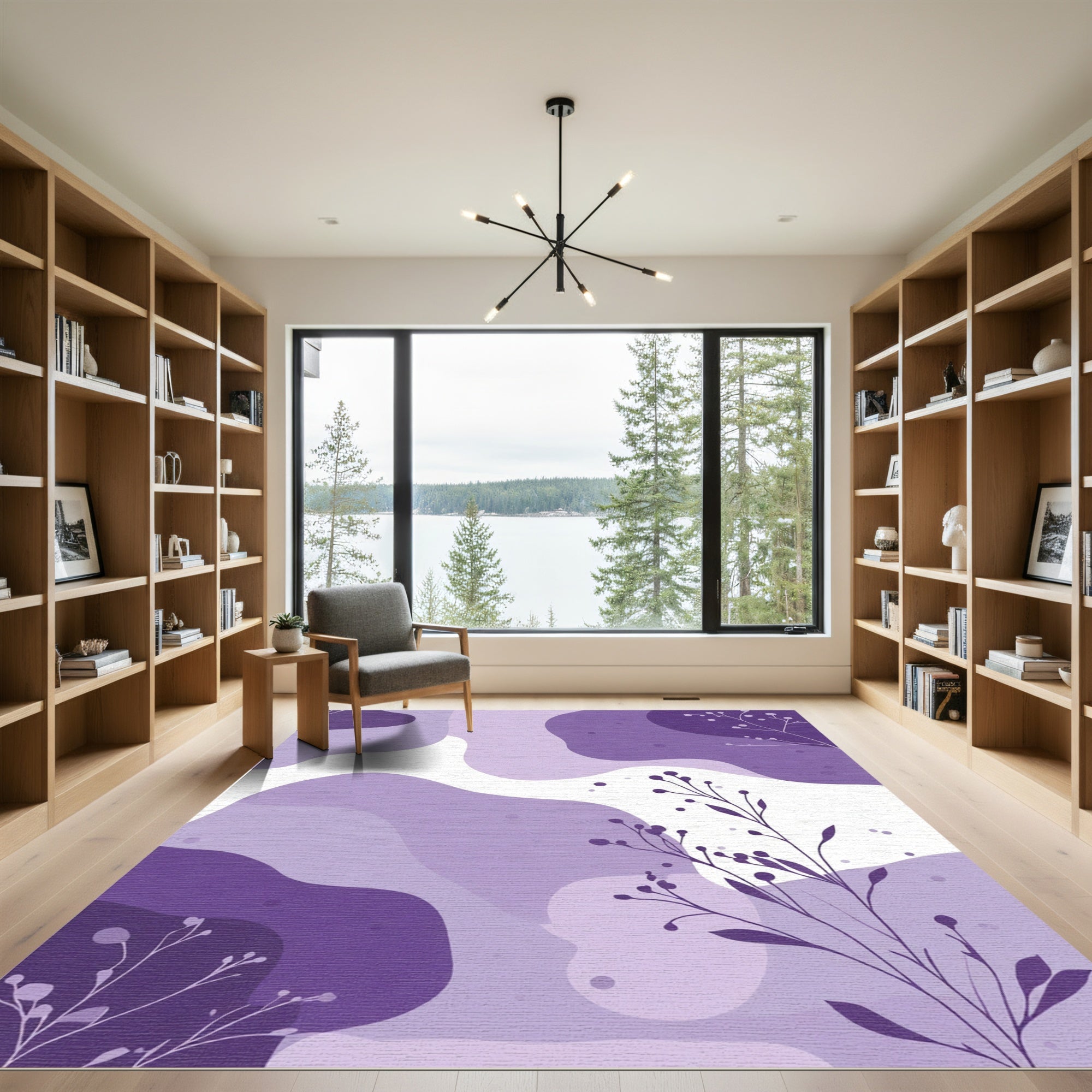 Purple Abstract Splotch Botanical Branches Rug