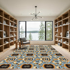 Ornate Blue Black Amber Medallion Rug