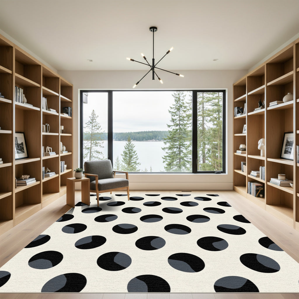 Classic Black White Polka Dot Circles Rug